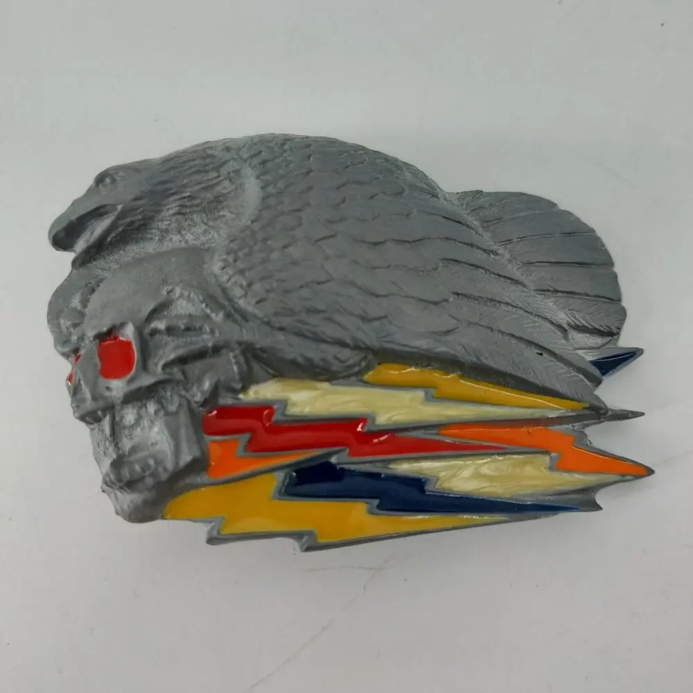 Biker Skull Eagle Lightning Bolt Belt Buckle Enamel Skeleton
